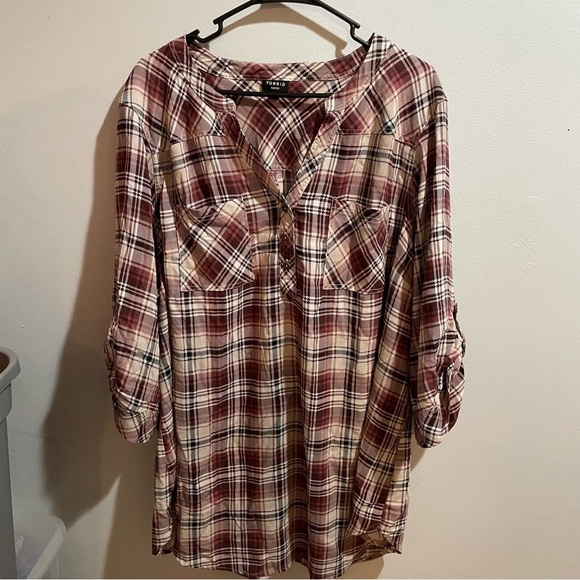 Torrid Harper Women’s 3X Red Plaid Tunic 3/4 Sleeves Metal Buttons Flannel Fall - Picture 1 of 6